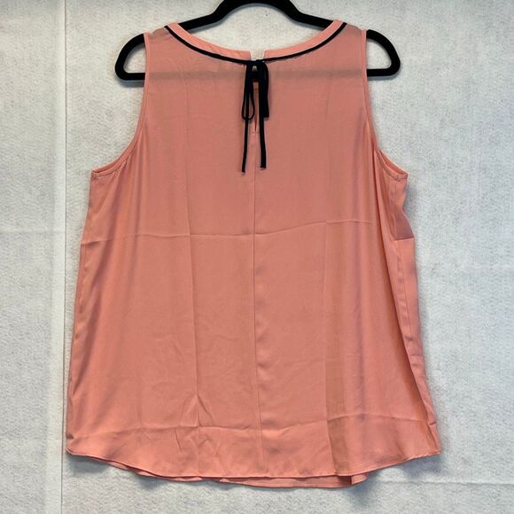 LOFT Blouse Size Large Pink Black Trim Tie Neck Sleeveless Top Crew Neck Pretty - Picture 9 of 11